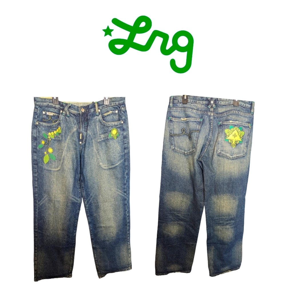 VINTAGE LRG × Streetwear Baggy Hip Hop LRG Embroidery Logo Jeans  Size:36x32